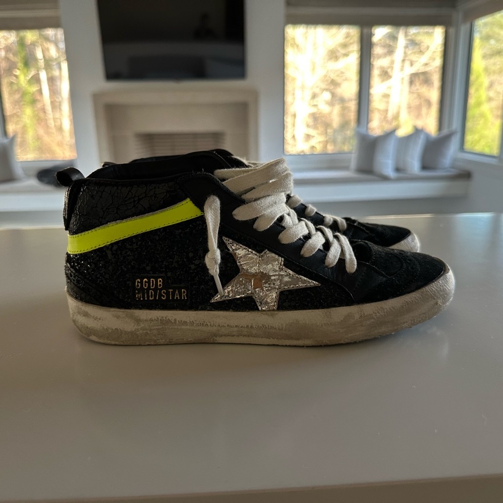 Golden Goose Black Glittery Mid Star